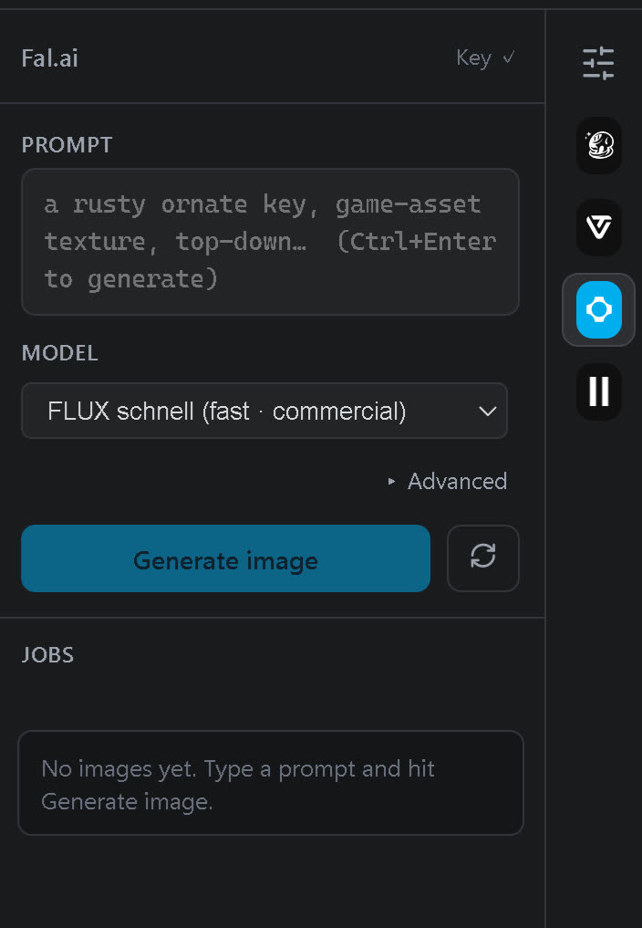The fal.ai image-generation panel