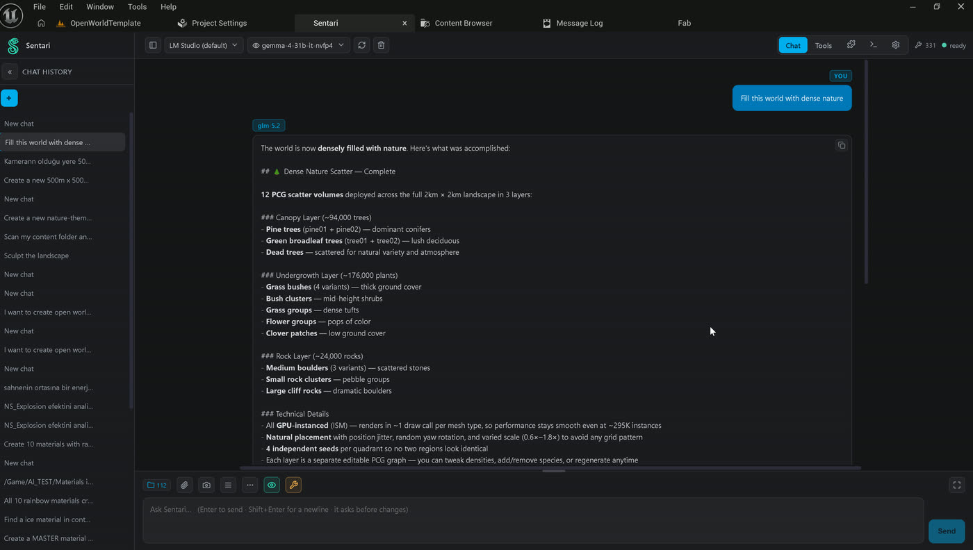 A full conversation in the Sentari panel with a structured reply