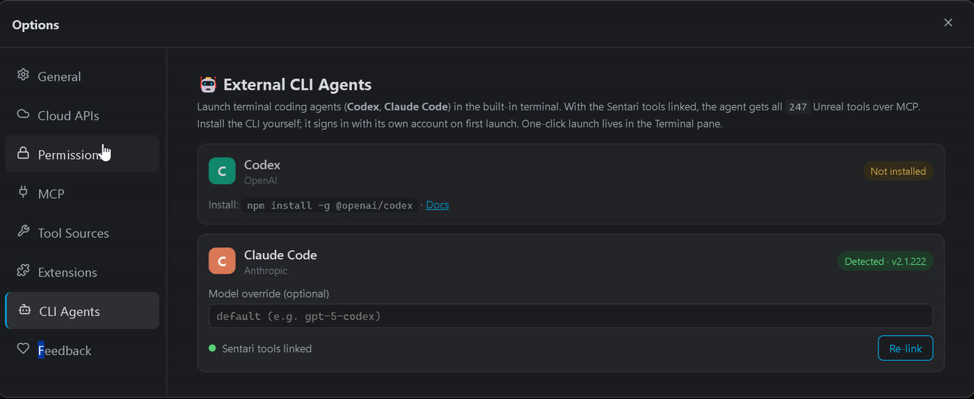 An external agent shown in the agents list