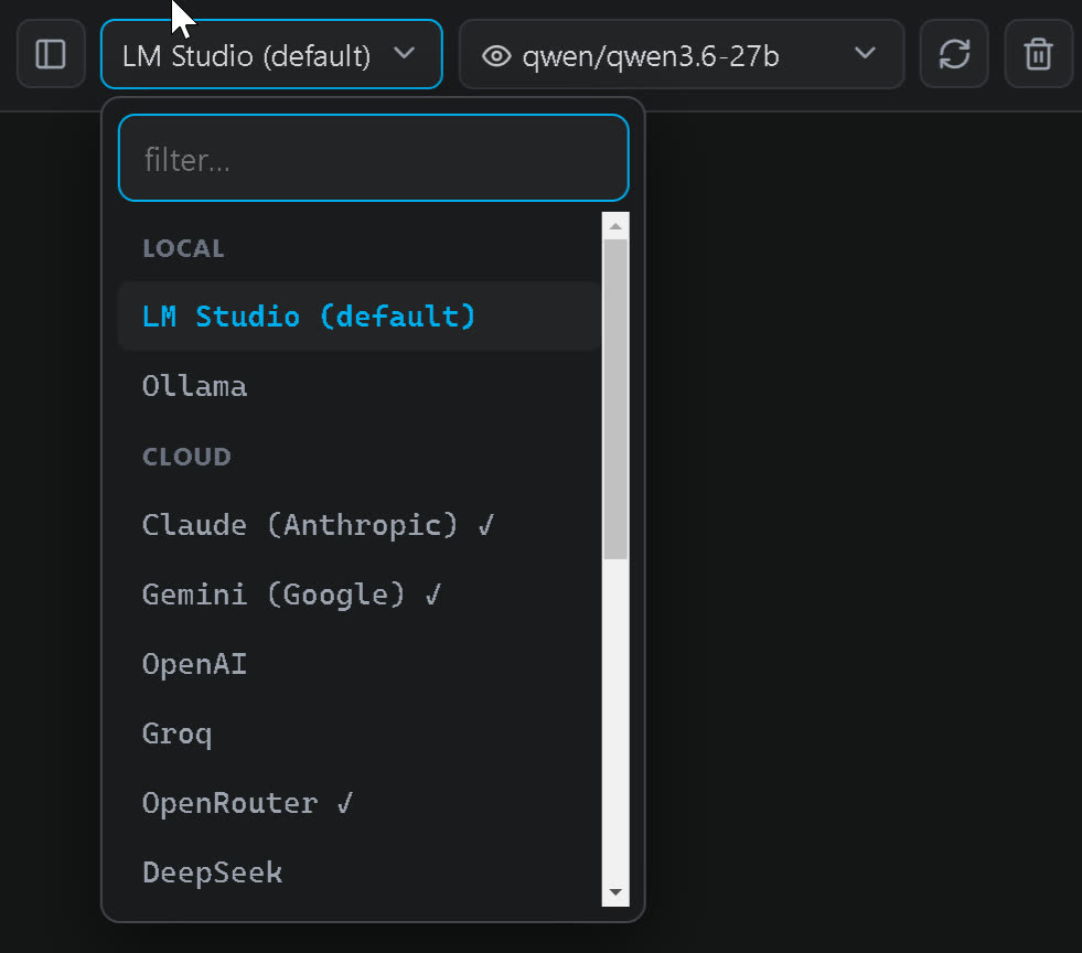 Options, General tab: backend and provider selection